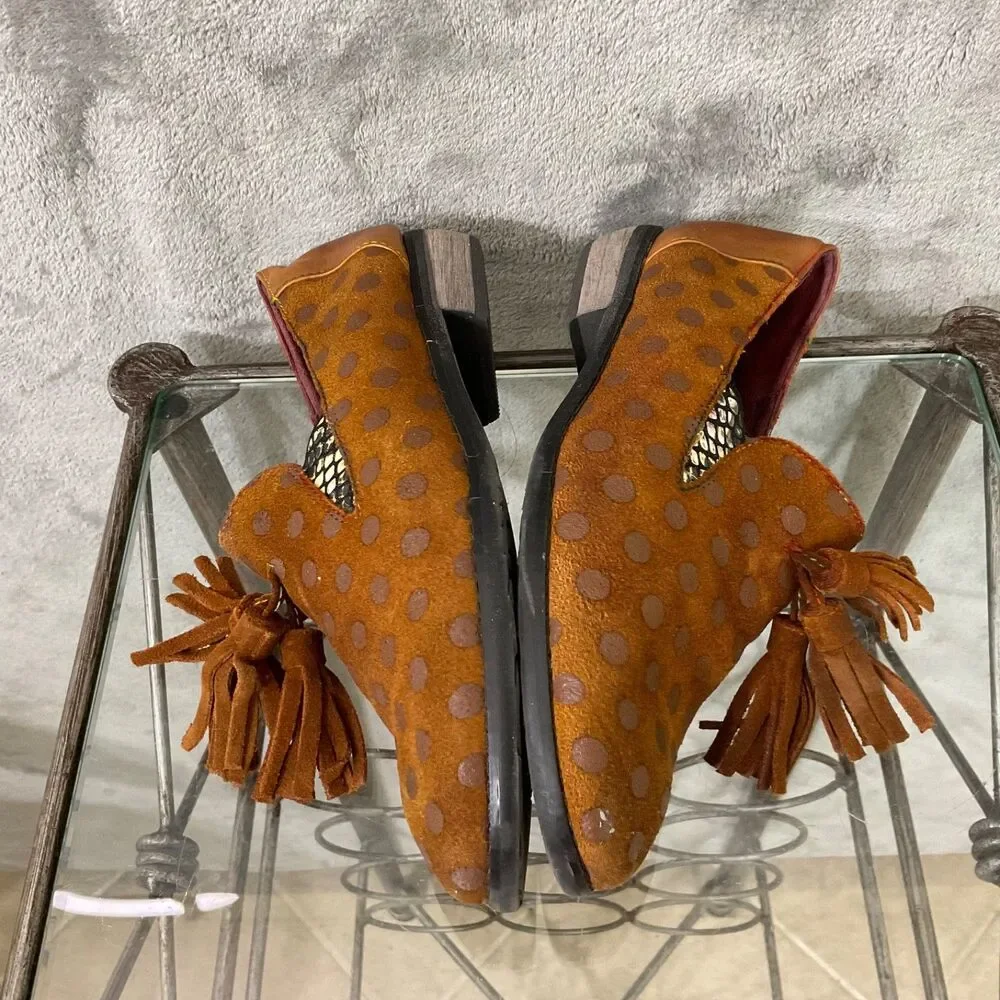 SPRING STEP L'ARTISTE KLASIK Leather Dot Tassel Flats Loafers 36/ US 5.5 brown*